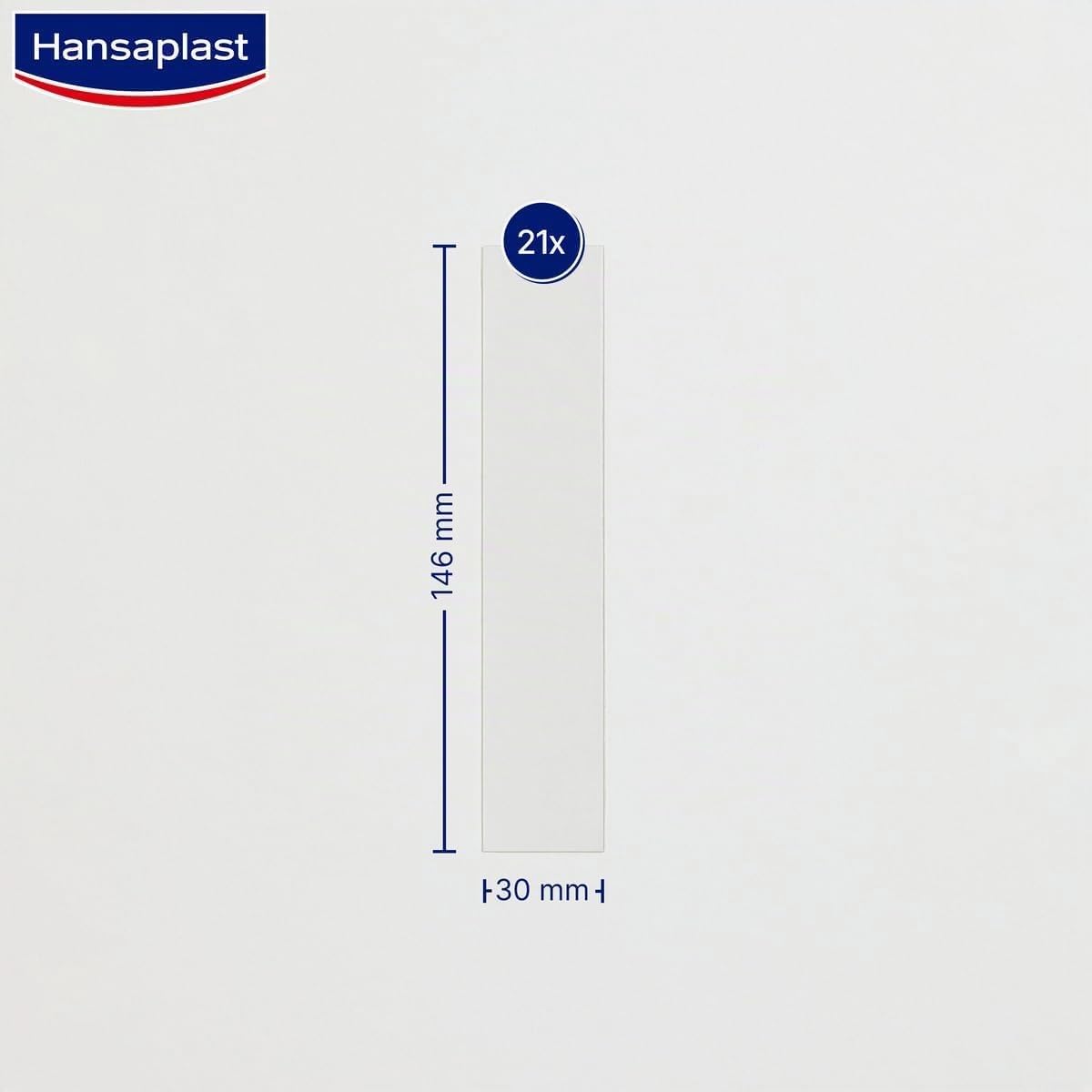 Hansaplast Reductor de cicatrices XL, apósitos adhesivos grandes, reduce las cicatrices nuevas y antiguas, impermeables y transpirables, 21 parches 30 x 146 mm