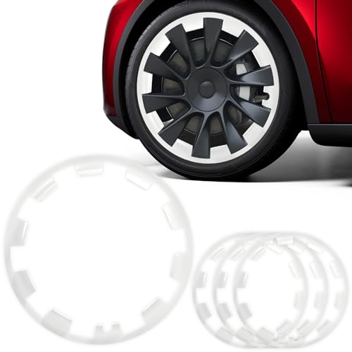 4 PCS Tire Trim Rings, Fit Tesla Model Y 2017-2024 20 Inch Wheel Rim Protector Rim Guard Rim Hubcaps Cover Tire Trim Rings, Wheel Rim Protection Accessories (White)