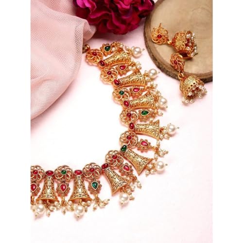 Image of Rubans Necklace Set American Diamond and Cubic Zirconia Ethnic Jewellery Gift for Women & Girls