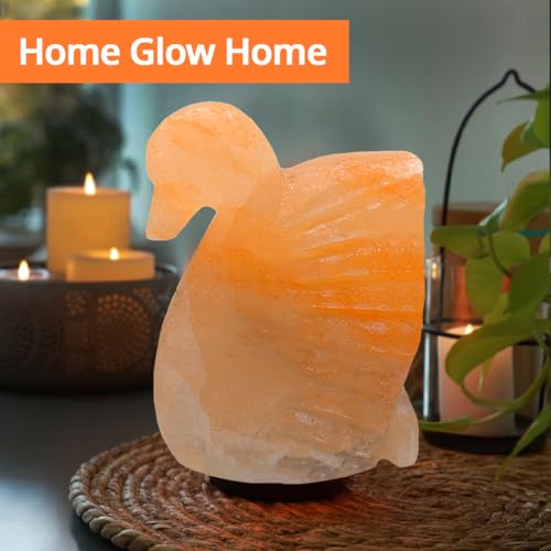 Image of Swan Shaped Salt Rock Lamp - Authentic Himalayan Salt Lamp Comes with a Wooden Base - Hand Carved Premium Finish, Amber