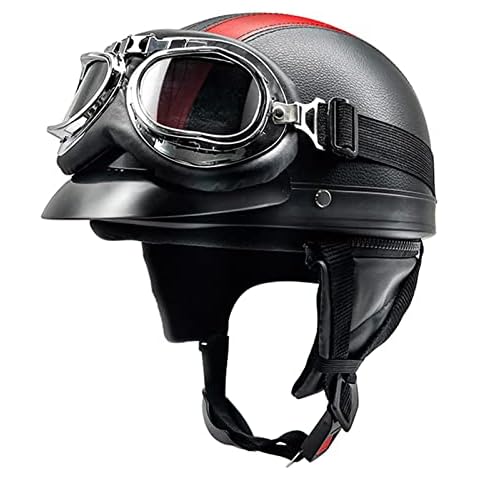MITMI Brain-Cap · Vintage Motorrad Halbhelme mit Brille,Erwachsene Motorrad-Helm Halbschale Jet-Helm Roller-Helm Scooter-Helm Mofa-Helm Retro Motorrad Half Helm ECE zertifizierter A,56-60CM Cover