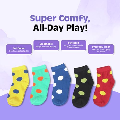 Image of Kid's Socks for Boys and Girls - Made with Soft & Breathable Cotton with Antibacterial Wash, Pack Of 5, Suitable for all day long use