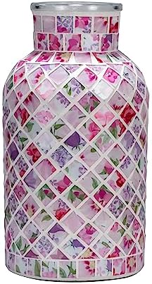 ZHIPINHUI 7.9" H Mosaic Vase Glass Pink Vase, Decorative Flower Vase,Decor Home Modern Midsize Mosaic Vase for Bedroom Livingroom Kitchen Office Wedding,Unique Mosaic Glass Vase Gift!