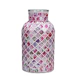 ZHIPINHUI 7.9" H Mosaic Vase Glass Pink Vase, Decorative Flower Vase,Decor Home Modern Midsize Mosai