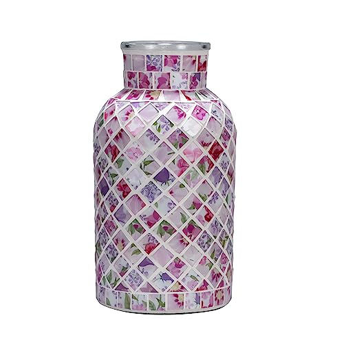 Zhipinhui 7.9" H Mosaic Vase Glass Pink Vase, Decorative Flower Vase,Decor Home Modern Midsize Mosaic Vase For Bedroom Livingroom Kitchen Office Wedding,Unique Mosaic Glass Vase Gift! #TOP2
