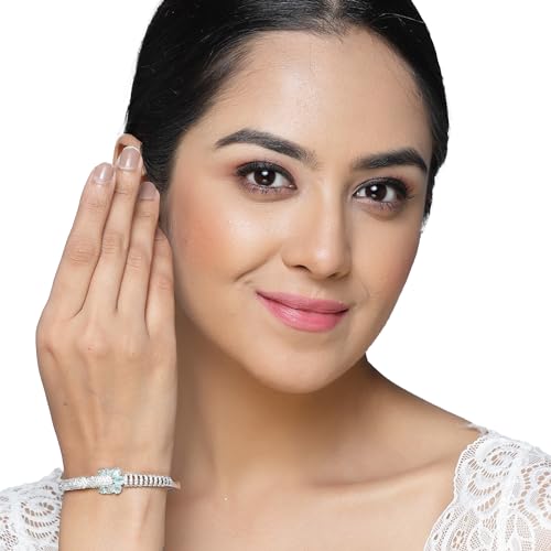 Image of ZENEME Rhodium-Plated Square Shaped American Diamond Studded Kada Bracelet For Girls and Women