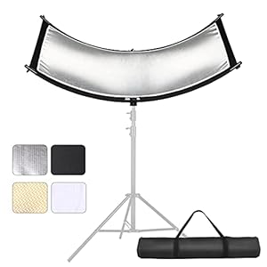 Clamshell Light Reflector/Diffuser,60×24 inch Photography Curved Arclight Lighting Reflector for Photo Portrait Video Studio Shooting,Black/White/Gold/Silver(Light Stand Not Included)