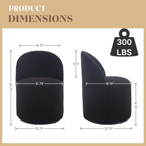 Wahson Boucle Swivel Dining Chair Set of 4, Modern Upholstered Barrel Accent Chair with 360 Degree Rotation, Black Vanity Chair for Dining/Living Room, Bedroom, Makeup Room