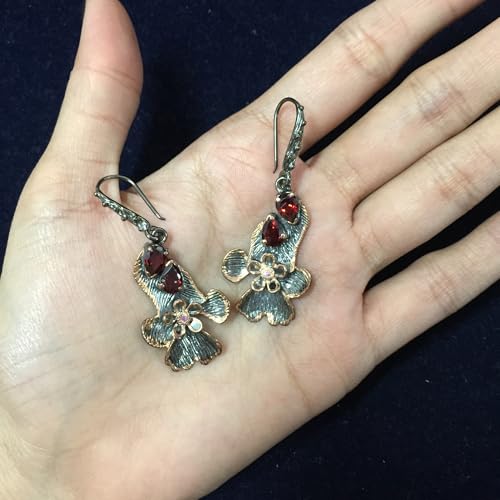 Boucles d'oreilles grenat argent 925 d'exception et quartz rose - 2