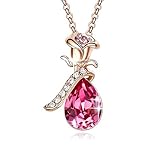 Colgante de mujer, joyería decorada con cristales, flor rosa, regalo romántico de P0319C