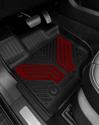 Image of 2-Piece Front TPE Floor Mats for Ford F-150 2015-2026 F150 Lightning 2022-2025 | Racing Red Wing Design | Heavy Duty All-Weather Protection