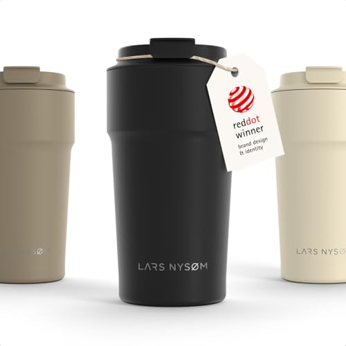 Image of LARS NYSOM Thermo Coffee Mug to go 17oz | Travel Mug 0.5 Liter with Insulation | Silicone grip base | Leak Proof Stainless Steel Tumbler for Coffee and Tea on the Go (Powder Black, 17oz)