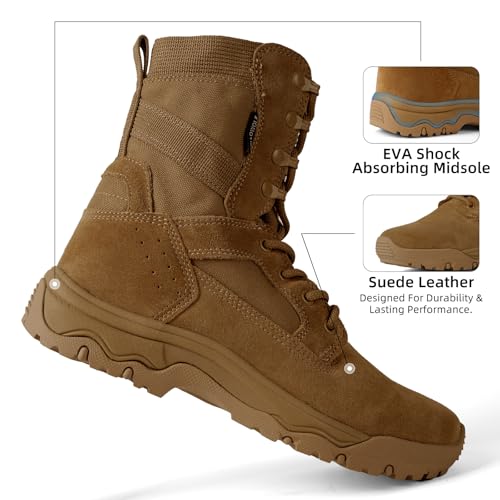 Image of Women's Tactical Boots, Motorcycle Combat Boots for Women | 8-inch work boots, side zipper; lightweight, breathable, water-resistant. For police, security, EMT, motorcycle