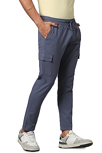 Image of Hubberholme Men's Regular Fit Cotton Trousers, Ankle Length Elastic & Drawstring Waist Cargo Chinos
