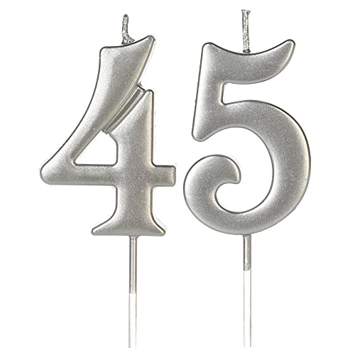 Silver 45th & 54th Number Birthday Candles for Cake Topper, Number 45 54 Glitter Premium Candle Party Anniversary Celebration Decoration for Kids Women or Men