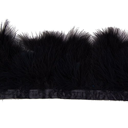 KOLIGHT Pack of 2 Yards Natural Turkey Marabou Feather Trim Fringe 6-8 Inch in Width DIY Decoration (Black)