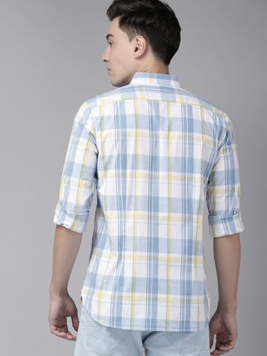 Image of THE BEAR HOUSE Men's's Checked Slim Fit Casual Shirt | Blue | TBH-SFERA-BL