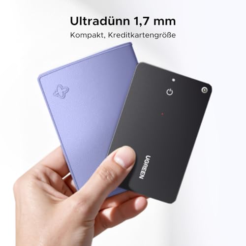 UGREEN FineTrack Slim S Kompatibel mit Samsung SmartThings, Rückwärtssuche des Handys, 7 Tage Verlaufsverfolgung, wiederaufladbarer Walletfinder, IP68 Wasserdicht, Bluetooth Tracker für Galaxy Handy