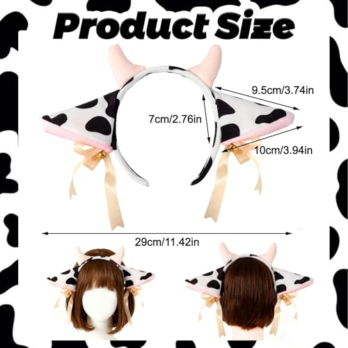 Image of Cow Ears and Horns Headband, Cow Headband with Bells, Plush Animal Headbands for Women and Men Christmas Animal Theme Cosplay Birthday Party