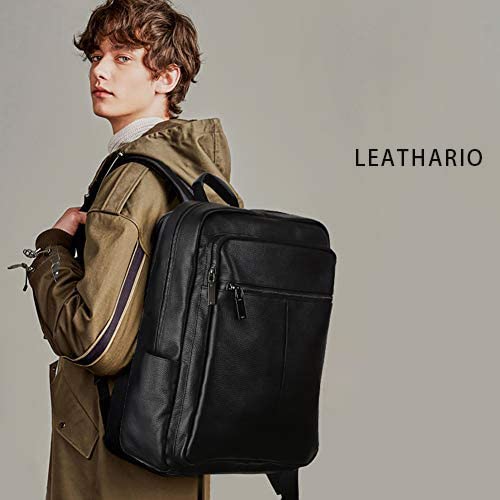 Leathario Men's Backpack Genuine Leather Laptop Backpack 16 Inch Luxurious Vintage Large Capacity Business Retro Travel Duffle Bag Overnight Weekender Daypack (Black-55) #TOP6