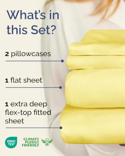 Image of Flex Top Split Head King Sheet Set - 4 Piece Extra Deep Sheets - Yellow