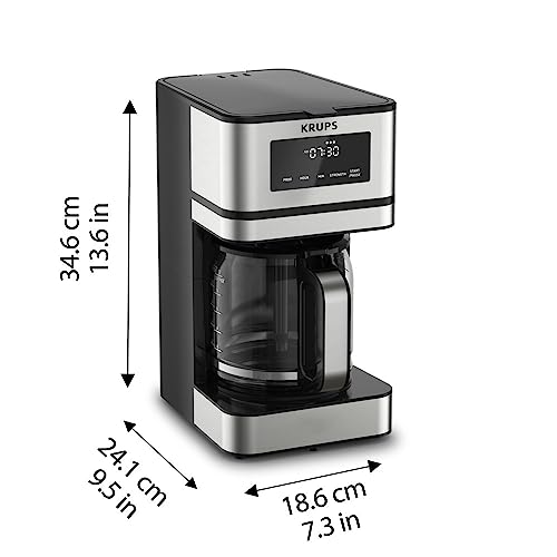 KRUPS Simply Brew: Stainless Steel and Glass Carafe 12 Cup Drip Coffee Maker, Programmable with Digital Display, Dishwasher Safe, Drip Free Coffee Machine, Black and Silver by KRUPS - Used condition - Image 7