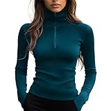 Women's Quarter Zips Sweater Ribbed Turtleneck Thermal Base Layer Fitted Sweater Business Casual Long Sleeve Zipper Knit Tops (Medium,Peacock Blue)