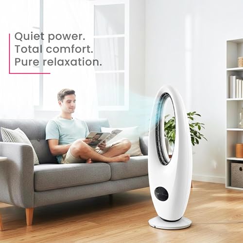 Image of Casa Copenhagen, AeroLoop 28-Inch Bladeless Tower Fan, 3 Speeds, 70 Oscillation, Portable Tower Fan with 9-Hour Timer & LED Display - Ideal for Home, Bedroom, Dorm, or Office