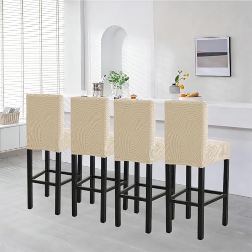 Image of HAOYONG Bar Stool Covers, Stretch Counter Stool Pub Chair Slipcover Washable Counter Height Chair Covers for Kitchen Dining Room Cafe Set of 4 (Beige)