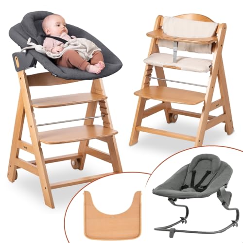 hauck Beta+ Hochstuhl Newborn Set mit Premium Bouncer - Natural