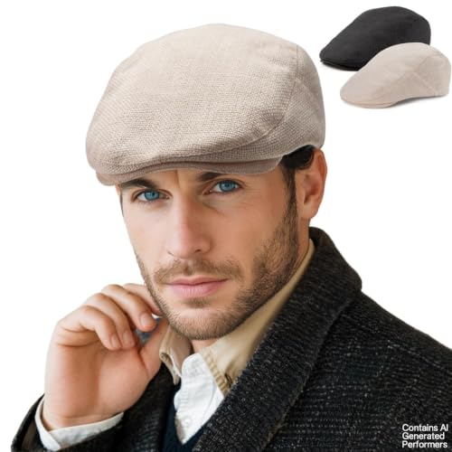 Image of LADYBRO 2-Pack Unisex Flat Cap Newsboy Hats for Men Women Casual Adjustable | Breathable Soft Comfy for Daily Outdoor Wear, Hunting, Fishing, Driving, Fit for 22-23.2 in