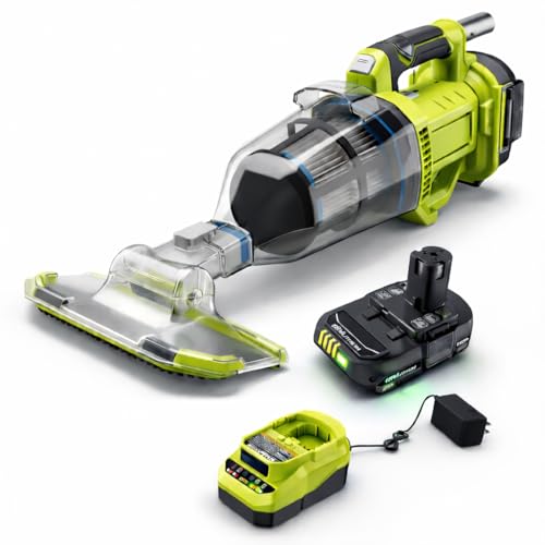 New! 18V Cordless Handheld Pool Vacuum Cleaner + Battery Kit with Floor Head PCL780K – Leaf & Fine Debris Pickup, Clear Canister, Quick-Release Filter, Lightweight – Compatible with Ryobi Tools