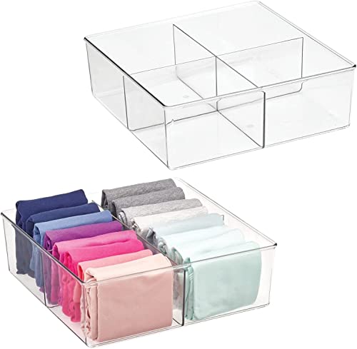 Image of 4 Compartment Divided Drawer and Closet Storage Bin - Organizer for Scarves, Socks, Ties Bras, and Underwear - Dress Drawer Organizer, Shelf Organization