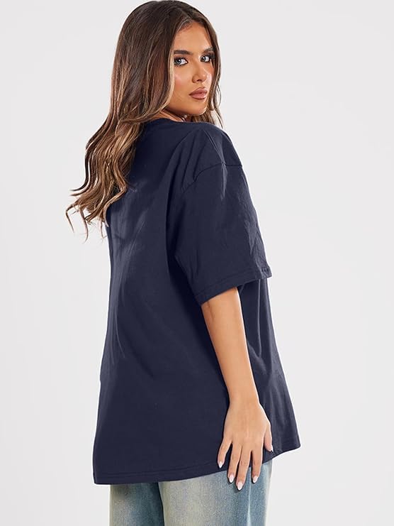 Image of LEOTUDE Womens Oversized Round Neck Cottonblend Half Sleeve T-Shirts (Colour: Multicolor)