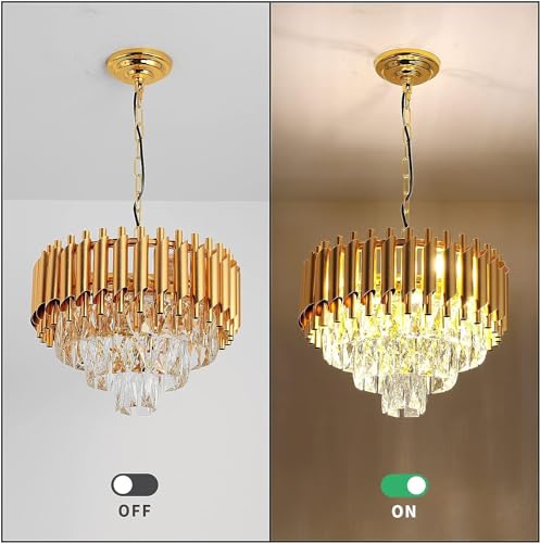 Image of Crown Lighting Crystal Jhumar in, Round Shaped Gold Finished Pandent /Hanging Chandelier Celling Light with Free Bulb Included (Medium) (Full Gold, 400MM)