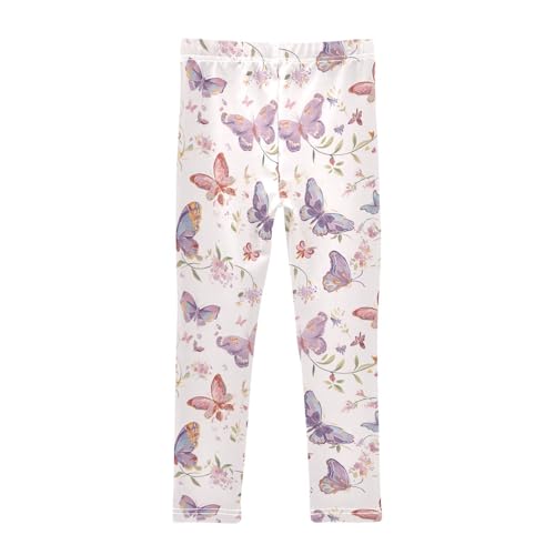 KLL Colorful Butterflies Pattern Little Girls Cotton Leggings Casual High Waisted Dance Pants Sports2
