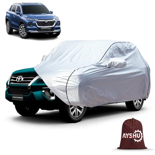 Image of AYSHU Waterproof Car Cover for Maruti Grand Vitara | Mirror & Antenna Pocket | Anti-Scratch Soft Cotton Inner Layer | Triple Stitched | Heat Resistant Metallic Silver | All-Weather Protection