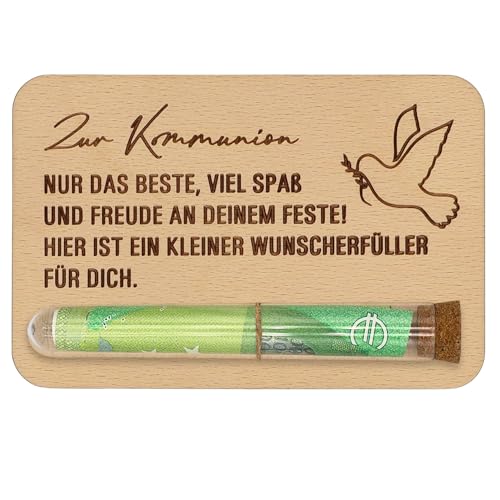 ZUKLA Verpackung für Geldgeschenke Kommunion - 12 x 8 cm - mit Reagenzglas - Geschenk für Jungen & Mädchen - Geldgeschenk Verpackung Holz
