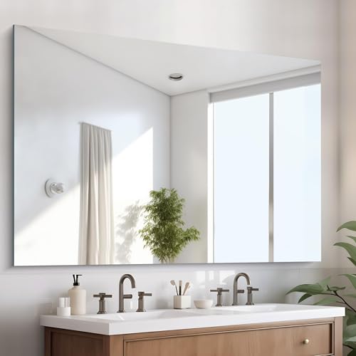 CILIBER Frameless Mirror 60x40 Mirrors for Wall Large Bathroom Mirror for Over Sink Rectangle Frameless Vanity Mirror with Polished Edge 3mm Tempered Glass Hangs Horizontally or Vertically