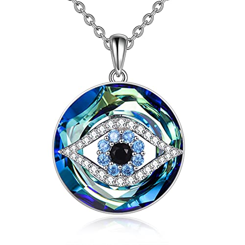 WINNICACA Sterling Silver Evil Eye Necklace Protection Crystal Pendant for Women Good Luck Vintage Evil Eye Pendant Jewelry Birthday Gifts for Women Friend Female