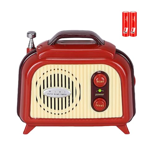 Vintage Mini FM Radio – Retro Style Portable Radio with Auto Scan and Extendable Antenna – Classic Decorative Desk Accessory – Battery Powered for Home or Travel