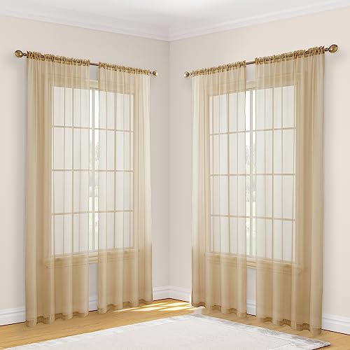 HLC.ME Antique Taupe Sheer Curtains: Sheer Voile Light Filtering Window