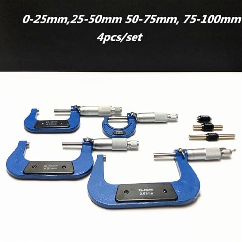 Calibrador de micrómetro exterior juego 4 piezas 0-100 mm precisión 0.01 mm miniatura 2