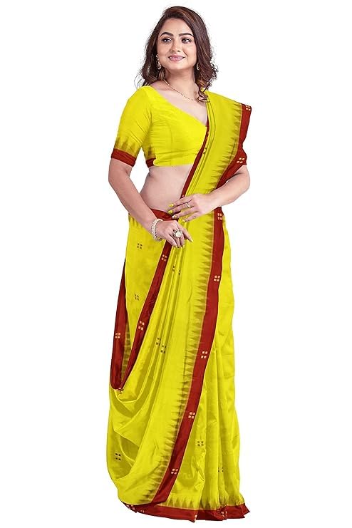 Image of COTTONSILK & KHANDUAPATA Odisha Sambalpuri Handloom Ikat Women Cotton Saree, Odisha Handloom Handmade Pure Cotton Khandua Saree, Ikkat Orissa Traditional Handloom Saree Without Blouse 122