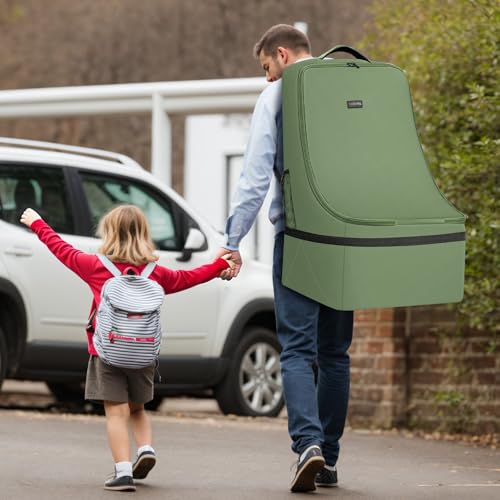 Image of YOREPEK Padded Car Seat Bags for Air Travel, Car Seat Travel Backpack with Shoulder Straps, Gate Check Carsat Bag, Baby Travel Essentials for Flying