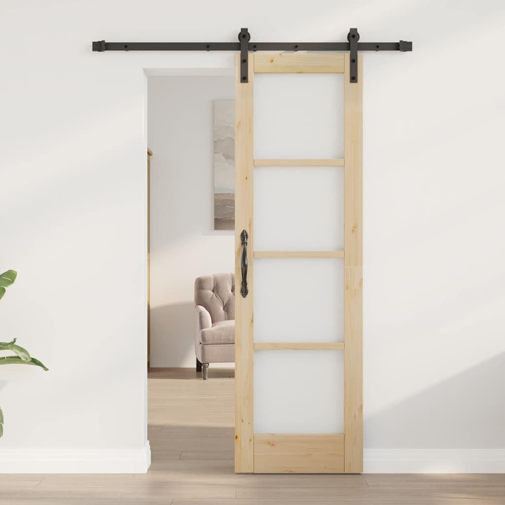 ORKDAL Drzwi przesuwne naturalne, 61 x 198,5 cm, z litego drewna sosnowego i szkła, z szyną stalową, ciche przesuwanie do sypialni i salonu, 23,7 kg, do wnętrz