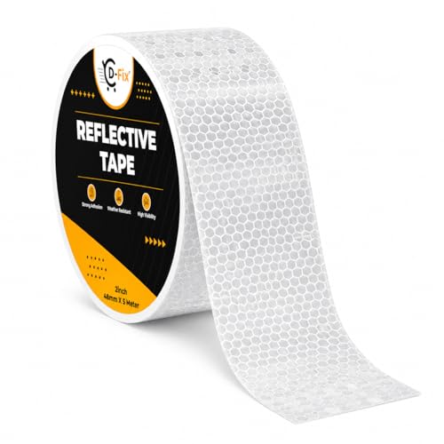 Image of D-fix High Intensity Radium Reflective Tape - 5 Meters in Length - 48mm / 2 inch Width - 1 Roll Per Pack - Car Bike and commercial vehicles Conspicuity reflective warning Tape Reflective tape White