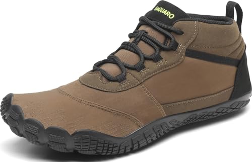 SAGUARO Barfußschuhe Herren Damen Barfuss Trekking & Wanderschuhe Leicht Outdoor Fitnessschuhe rutschfest Atmungsaktiv Zehenschuhe Traillaufschuhe mit Breite Zehenbox, Braun 38EU