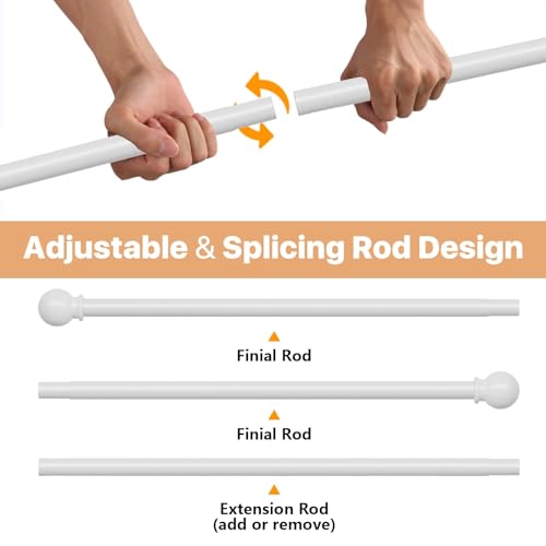 White Curtain Rods for Windows 48 to 88, Heavy Duty 5/8 Diameter Drape Rod Set, Decorative Standard Drapery Rod for Bedroom, Living Room, Adjustable 48 to 84 inch Metal Curtain Pole Easy Install