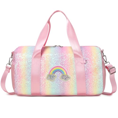 Purpurina Bolsa de Deporte Infantiles Niño Pequeña Bolsos de Viaje Gliiter Bolsa de Danza Ballet Niñas Arco Iris Bolsa de Gimnasia Bolsa Deportiva Niños